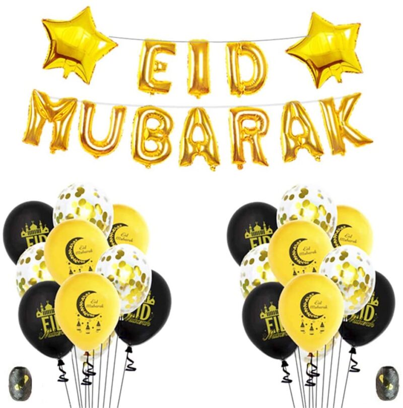 Ensemble Décoration Ballons Aluminium Eid Mubarak - Or