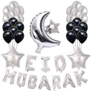 Ensemble Décoration Ballons Aluminium Eid Mubarak - Gris
